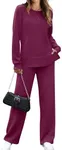 OFEEFAN Women's 2 Piece Lounge Set Fall Fashion Travel Outfits Long Sleeve Loungewear Wide leg Tracksuit Loose Sweat Suit Casual Winter Purple XL