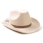 Lisianthus Men & Women's Felt Wide Brim Western Cowboy Outdoor Fedora Hats with Belt, A Shiny-creamy, Medium