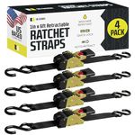 DC Cargo Auto Retract Ratchet Straps - 4 Pack 1" x 6' - Retractable SELF-CONTAINED Compact Cargo Strap Tiedowns for Motorcycles, ATVs, Bikes, Boats: Tight & Secure Pickup Trailer Tie Down