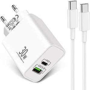 LUOSIKE Chargeur USB C Rapide, Prise USB C 30W et Câble Type-C 2m, Adaptateur Secteur 2 Ports avec Câble Compatible avec iPhone 16 15 Pro/Max/Plus, Samsung Galaxy S24/S23/S22/S21, Google Pixel 9/8/7/6