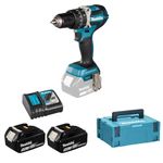 Makita DHP484RTJ 18V Li-Ion LXT Brushless Combi Drill Complete with 2 x 5.0 Ah Li-Ion Batteries and Charger Supplied in A Makpac Case