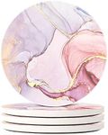 Lahome Marble Style Coasters - Round Drinks Absorbent Stone Coaster Set with Ceramic Stone and Cork Base for Kinds of Mugs and Cups (Lavender, 4)