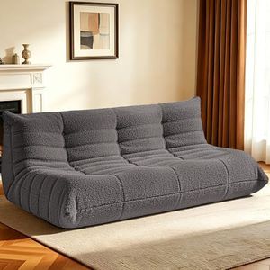 HABUTWAY Bean Bag Chairs Fireside Lazy Floor Sofa, Soft Teddy Fleece 3 Seater Sofa with High-Resilience Foam Fillingļ¼Beanbag for Living Room, Bedroom, Office (Dark Grey Teddy)