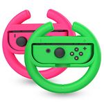 Talkworks Steering Wheel Controller for Nintendo Switch (2 Pack) - Racing Games Accessories Joy Con Controller Grip for Mario Kart, Pink/Neon Combo - Nintendo Switch