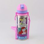 SKi Homeware Sara Steel Water Bottle with Pop-up Starw and a sling strap, 650ML- Princess