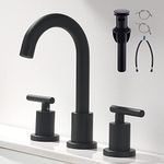 FROPO Two Handle Widespread Bathroom Sink Faucet - 3 Hole Vanity Faucet with Pop-Up Drain & cUPC Faucet Supply Lines, 8 Inch Black Bathroom Sink Faucet