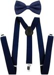 Navy Blue Kids Braces Bowtie Set Toddler Children Elastic Adjustable Suspenders with Bow Ties for 12 Months - 9 Years Boys Girls