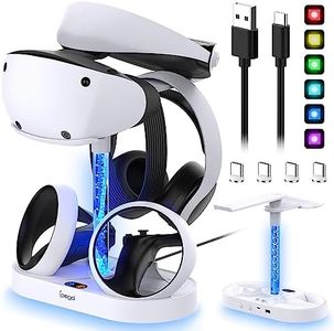 VR2 Charging & Storage Stand for Playstation VR2 Controller with Colorful Light Column,4pcs Type-C Magnetic Charger Connector, MENEEA Dual Charger Dock/VR Headset Holder/Dazzling RGB Light for PSVR2