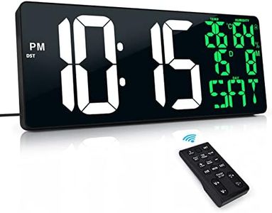 XREXS 18'' Reloj Digital Pared Grande con Control Remoto, Reloj LED Auto DST, Reloj Despertador Digital de Brillo Ajustable, con Temperatura/Alarma/Fecha/Día de la Semana (8 Idiomas)