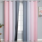 Pink and Grey Blackout Curtains 84 inch Length,Ombre Full Room Darkening Window Curtains for Living Room,Grommet Thermal Insulated Drapes,Light Blocking Curtains for Girls Bedroom,52x84 Inch, 2 Panels