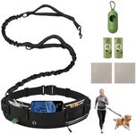 LOMOOWAY Hands Free Dog Leash with Waist Belt & Bag, Shock Absorbing Bungee Dog Leash with Poop Bag Dispenser & Towel for Walking, Running & Training – Holds Up to 220 lbs for Medium & Large Dogs