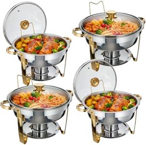 5QT Chafing Dish for Buffet, Round Stainless Steel Chafing Dish Set with Glass Lids, Heating and Cooling Buffet Servers and Warmers, Food Warmers for Parties Buffet Gatherings Banquets Weddings