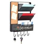 Wall Mounted Mesh Metal Hanging Mail Sorter Storage Basket w/ Chalkboard Cork Board & Key Hooks Black