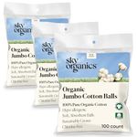 Sky Organics Organic Jumbo Cotton Balls for Sensitive Skin, 100% Pure GOTS Certified Organic for Beauty & Personal Care, 300 ct.