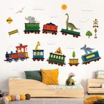 decalmile Animal Train Wall Stickers Dinosaur Elephant Giraffe Wall Decals Baby Nursery Children Bedroom Playroom Wall Decor