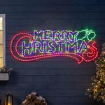 CHRISTOW Merry Christmas Light Up Sign, Energy Efficient LED Outdoor Wall Decoration, Flashing Multi Coloured Rope Light Silhouette, Mains Operated (100cm)