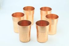 Dr. WaterR Plain Copper Glass 300ml Ideal for Water, Juice, Hot-Cold Drinks, Cocktail, Milkshake, Smoothie, Home, Party, Restaurant, Gifting, Special Occasion (Plain, Set of 6 pcs)