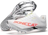 Track Spikes for Men Women Youth, Spikes Track Shoes with Dual Carbon Plate, Sprinting Track Spikes, Lightweight Racing Track Shoes for Boys Girls (White/Sliver/Red, Adult, Men, 10.5, Numeric, US Footwear Size System, Medium)