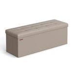 SONGMICS Storage Ottoman, Foldable Small Ottoman Foot Rest, 38 x 110 x 38 cm, Cube Ottoman with Storage, Load up to 300 kg, for Living Room, Bedroom, Entryway, Camel Brown LSF070K53