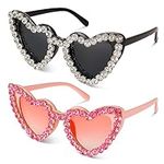 Firtink 2 pieces Vintage Love Heart Sunglasses, Ladies Women Retro Sun Glasses UV400 Sunglasses Party Festival Sunglasses for Womens