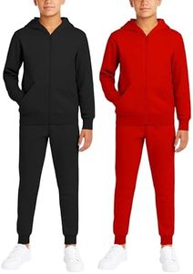 Quad Seven Boys Sweatsuit Set - 4 Piece Solid Fleece Boys Zip up Hoodie and Lightweight Jogger Sweatpants (Sizes: 8-18), Size 12-14, Black/Red