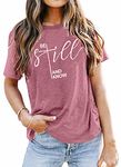 ASTANFY Be Still and Know T-Shirt Women Inspirational Christian Shirt Easter Letter Print Short Sleeve Tees (Pink, Small)