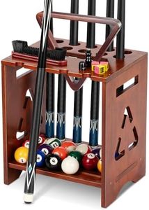 EXTCCT Pool Stick Holder Floor Stand - Hardwood Solid Wood Pool Cue Rack for 10 Cues, Billiard Cue Holder with Pool Table Accessory Organizer for Game Room or Home Bar(brown