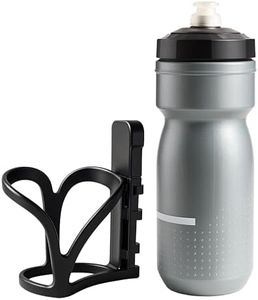Insulated Bike Water Bottle with Bottle Holder, Screws not Included, Bicycle Accessories for Sport, Outdoor, Cycling, MTB, Road, Universal Cup Holder, Squeeze, Durable, Kids, Adults (Black) 21oz