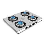 Sunshine Falcon 4 Burner | Ultra Slim 4 Burner Stainless Steel Gas Stove | Ergonomic Knob, Brass Burner, 5G Technology | Manual Ignition, LPG Ready & PNG Compatible (Silver)