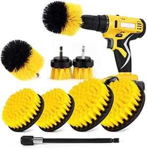 SHIELDPRO Drill Brush Attachment Set, Power Scrub Brush for Cleaning, All Purpose Scrubber Brushes with Extended Attachment for Bathroom Kitchen Surface, Grout, Tub, Shower, Tile, Corners, Car-Yellow