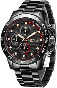 LIGE Uomo Acciaio Inossidabile Impermeabile Analogico al Quarzo Orologi Cronografo Quadrante Nero Data Casual Orologi da Polso…