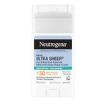 Neutrogena Mineral Ultra Sheer Dry-Touch Sunscreen Stick SPF 50 with Zinc Oxide & Moisturizing Vitamin E – Broad Spectrum Face & Body Protection, Water Resistant 80 Min, No White Residue – 42g