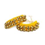 Art Of Creation Kathak Dancing Ghungroo Bells 2 Line Yellow Paded Indian Classical Dancers Musical Instrument Bharatnatayam Bracelet Foot Ankle Pair for Unisex 40 Bells