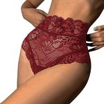 Womens Panties Women Sexy Floral Lace Mesh Panties High Waist Briefs Underwear Hollow Out Transparent Plus Size Underwear Underwear Shorts for Women (Red, L)