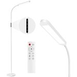 Floor Lamp, LED Floor Lamp with Remote, MediAcous 5 Colors & 5 Brightness & Stepless Adjustable Standing Lamp Work with Wall Switch,1H Timer, Memory Function, Gooseneck for Living Room Bedroom, White