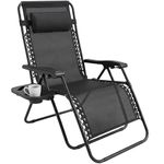 Vivo Technologies Folding Reclining Adjustable Zero Gravity Lounge Chair, Garden Chair Leisure Beach Chairs with Headrest Sun Loungers Powder-Coated Steel Frames, Black