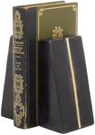 CosmoLiving by Cosmopolitan Marble Geometric Block Bookends with Gold Inlay, Set of 2 6"W, 2"H, Black