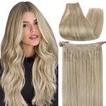 fshine Wire Hair Extensions 14inch 70g Human Hair Color 16 Light Blonde Highlighted 22 Golden Blonde Remy Hair Extensions Wire Hair Invisible Hairpieces Secret Fish Extensions Natural Hair For Women