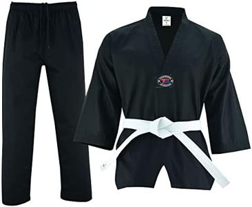 Regular Taekwondo Gi Uniform Set 8oz Ultra Light TKD Suit With Belt For Kids Adults Unisex (Black, 000)