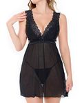 GEPAS Charmnight Lace Babydoll Nightgown Dress for Women(Black-M)