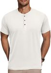 COOFANDY Men's Henley Shirts Short Sleeve Casual Summer Fashion Shirts Solid Button T Shirts White