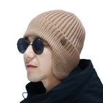 SYGA Winter Woolen Hat Men Ears Protection Beanie Knitted Hat Soft Plush Warm Cap (Above 15 Year) Coffee