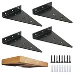 OVOV Triangle Shelf Brackets 3 inch 4 Pack Heavy Duty Floating Shelf Bracket Metal Hidden Brackets for Shelves Decorative Shelves Support （Black)