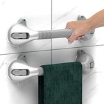 SAFETY+BEAUTY 16.5‘’ 2 Pack Suction Shower Grab Bar with Indicators, Balance Assist Bathroom Bathtub Handle, Silver/Grey