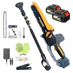 Prunarbo 2-in-1 Cordless Pole Saw & Mini Chainsaw Brushless 18V with 2 x 4.0Ah Batteries, Auto Oiler, 180° Adjustable Head & Extendable 2.5m Long Reach for Gardening Tree Pruning Saw Cut Wood