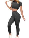 CFR Womens Workout Sets 2 Pieces Seamless Sweat Shirts Tank Crop Tops Leggings Exercise Outfits Tracksuit (A-Tee Dots Black,S)