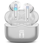 Wireless Earbuds, Bluetooth 5.3 Headphones Wireless Earphones, In Ear buds Wireless Earbuds, 4 ENC Noise Cancelling Mic Wireless Headphones, IP7 Waterproof 40H Playtime, Mini Ultra Light, Silver Grey