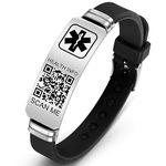 Medical Bracelets for Men Women with QR Code Medical Alert ID Bracelets Sport - Silicone Waterproof Wristband Fits Wrists Up to 9 inches - More Space Custom Emergency Medical ID Alert Information (Folding Buckle+Adjustable dial-Black)