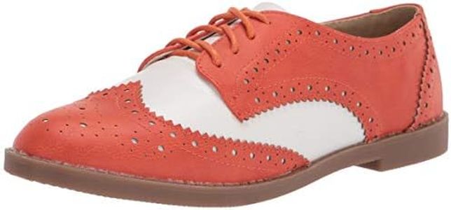 Ollio Women's Flat Shoe Wingtip Lace Up Two Tone Oxford M2913(9 B(M) US, Orange)