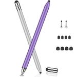 MEKO 3 in 1 Stylus Pens for Touch Screens, High Sensitivity & Precision Capacitive Stylus Pencil for Apple iPad iPhone Tablets Samsung Galaxy All Universal Touchscreen Devices (2 Pack-Silver/Purple)